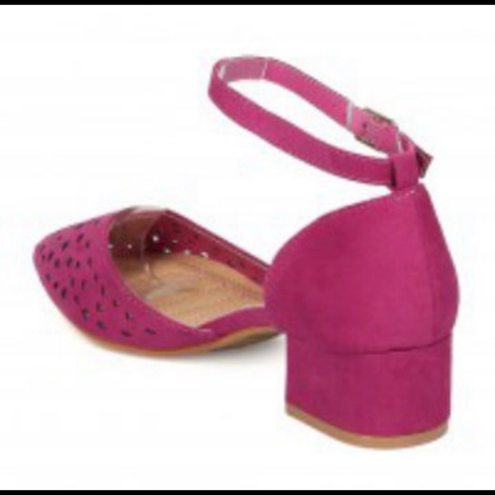 🆑 Fuchsia Faux Suede D’Orsay Low Heeled Pumps NIB - Picture 7 of 10